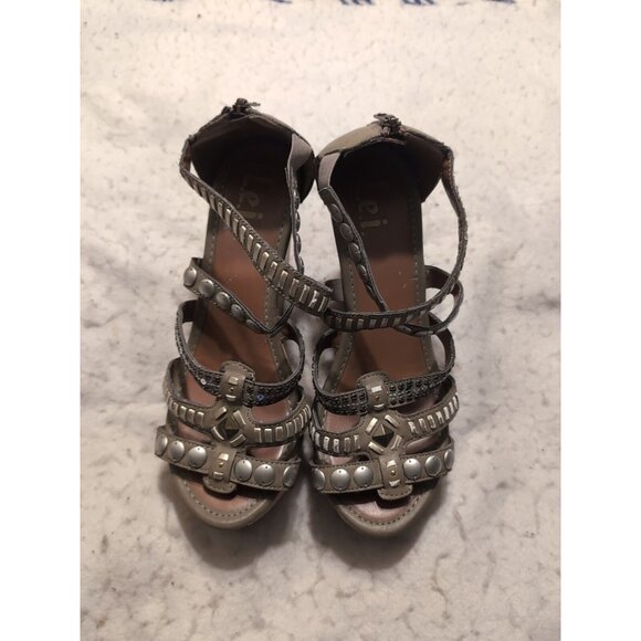 LEI Moroc Size 9 GLADIATOR SANDALS Summer Shoes High Wedge 4" Heel Zip-Back - Picture 2 of 11